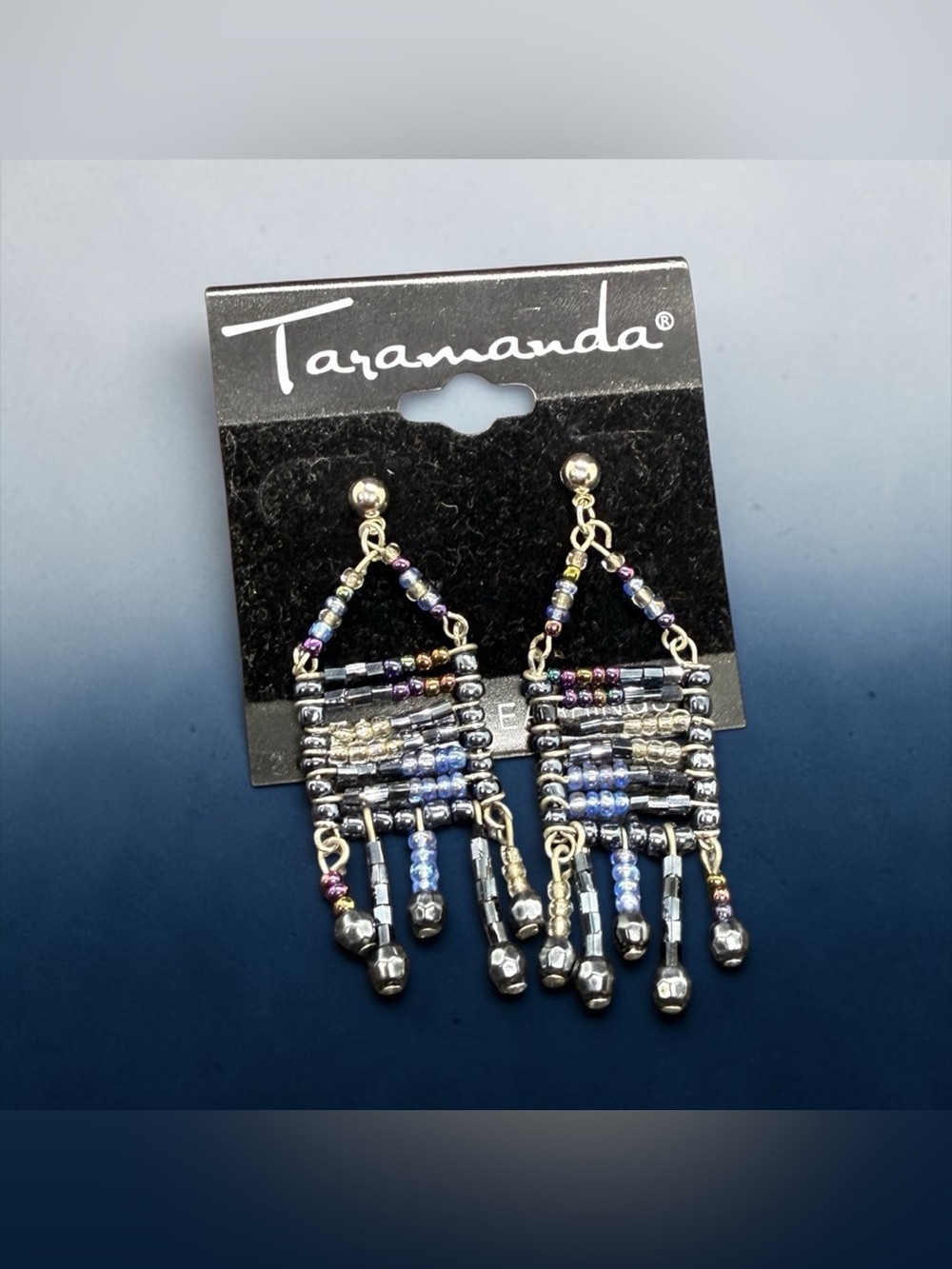 🏷️‼️5/$25🏷️‼️💙TARAMANDA💙Blue & Silver Iridescent Beaded Dangle Earrings/NIP